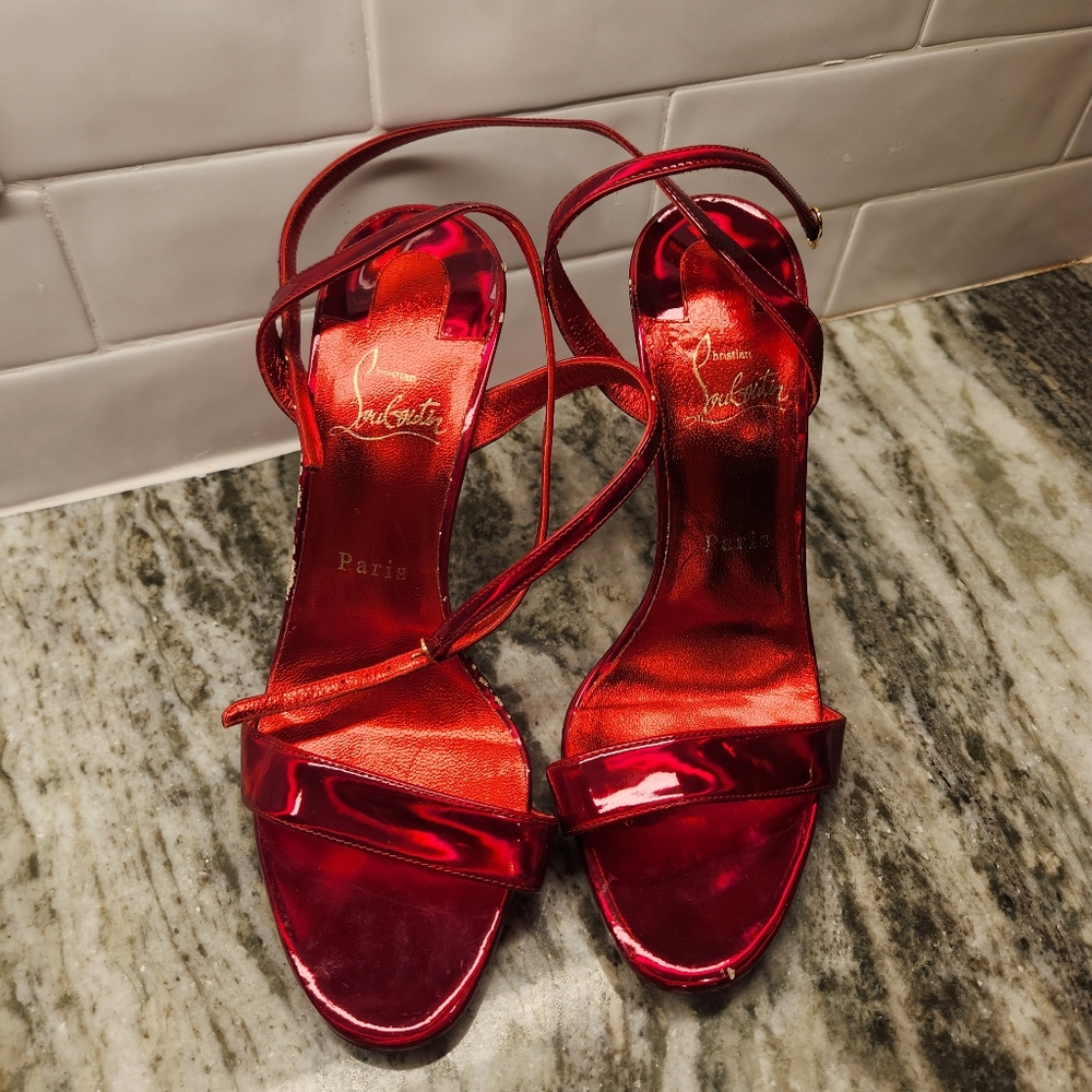 Christian Louboutin Loubi Queen Sandal 120mm, Red, 38.5